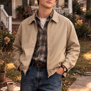 Jos A Bank Full Zip Jacket ASO Walter White Breaking Bad Large Tan Grandpacore